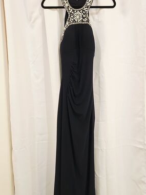 Xscape Blue Evening Gown with Silver Beaded Halter